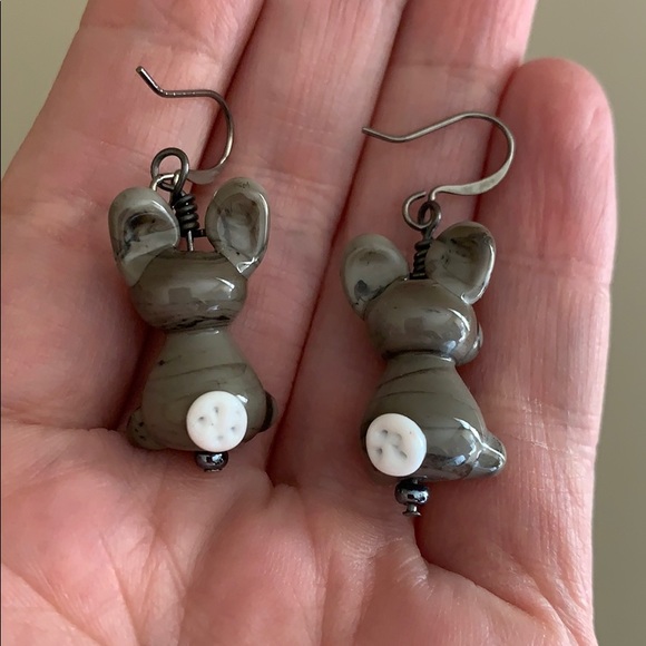 Blown Glass Bunny Earrings - Picture 2 of 2